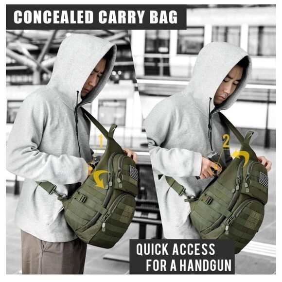 CCDW Tactical EDC Sling Backpack, Military Rover Shoulder Sling Bag Pack with Pi - Picture 5 of 6